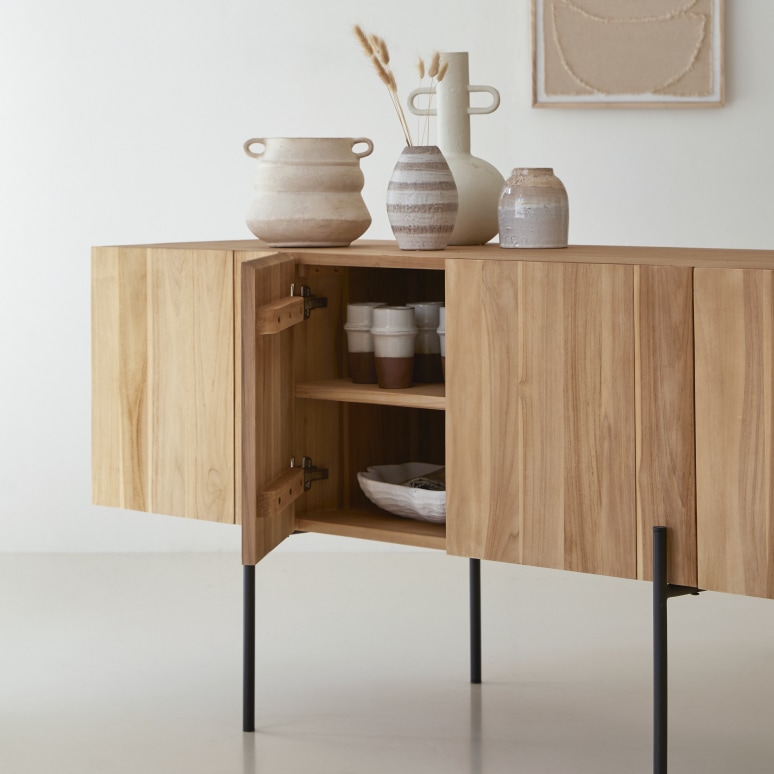 Honorine - Tall sideboard in solid teak – 165 cm