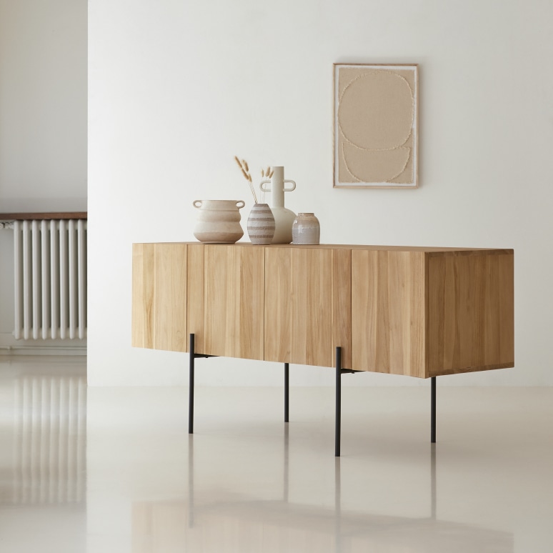 Honorine - Hohes Buffet aus massivem Teakholz 165 cm