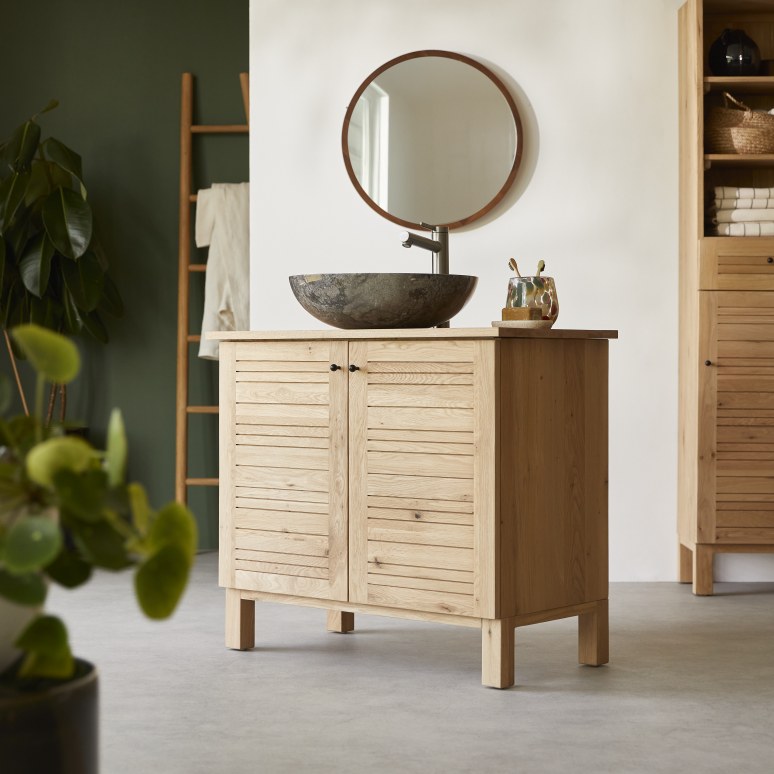 Soho - Mobile per il bagno in legno di quercia massello 85 cm