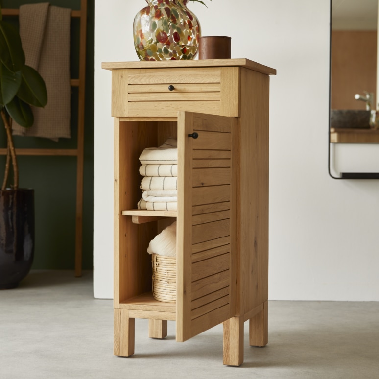 Soho - Mobile basso per il bagno in legno di quercia massello