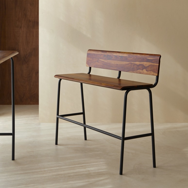 Talia - Banc haut en palissandre massif et métal