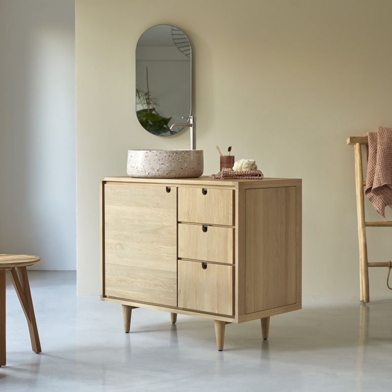 Jonàk - Mueble para lavabo de roble macizo de 95 cm