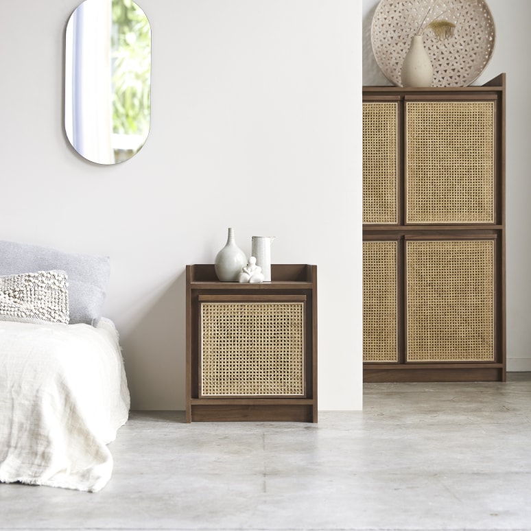 Roots - Solid teak and cane bedside table