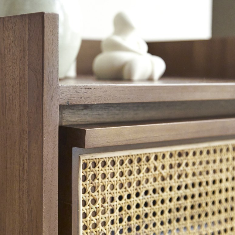 Roots - Solid teak and cane bedside table