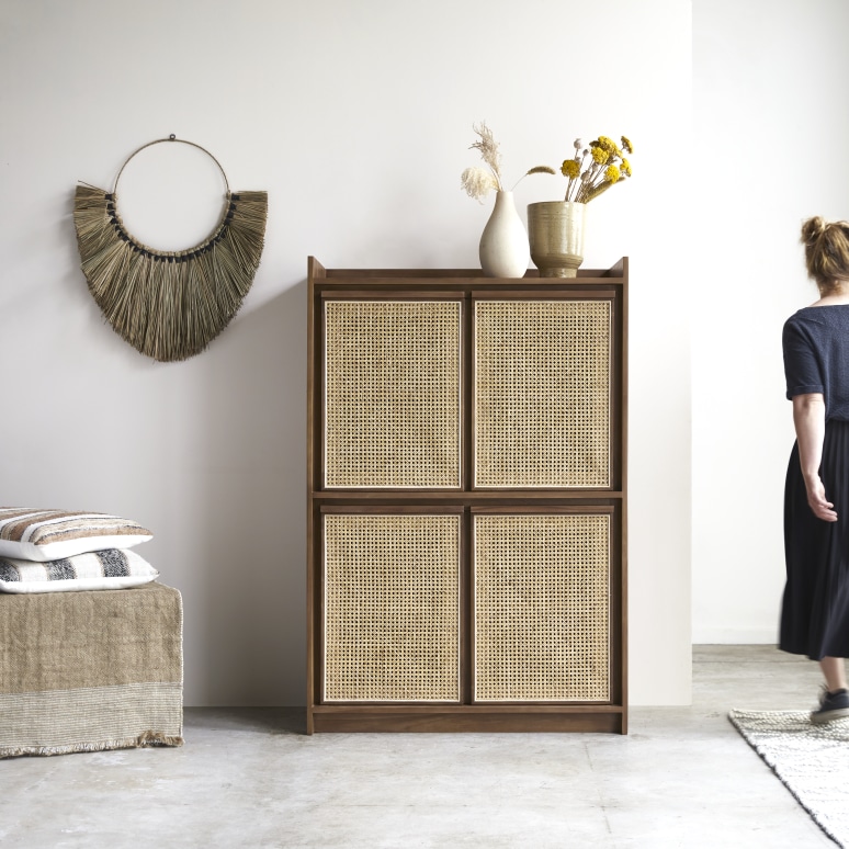 Roots - Solid reclaimed teak and canework Wardrobe