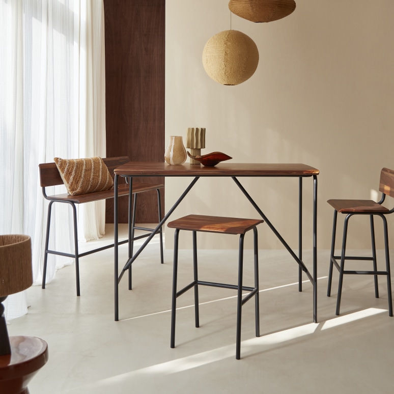 Talia - Hoge tafel van massief palissander en metaal voor 4 personen