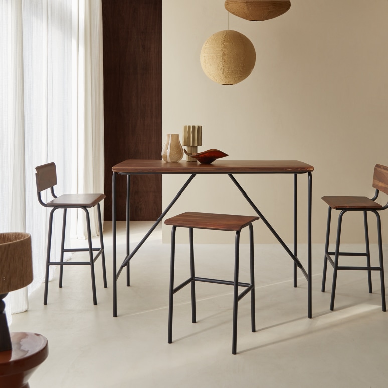 Talia - Poseur table in solid sheesham and metal – seats 4