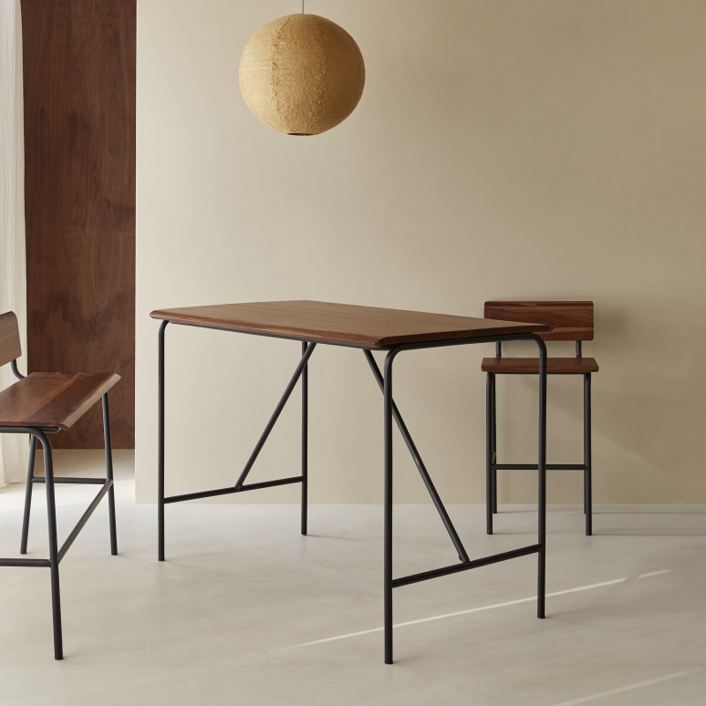 Talia - Hoher Tisch aus massivem Palisander und Metall 4 Pers.