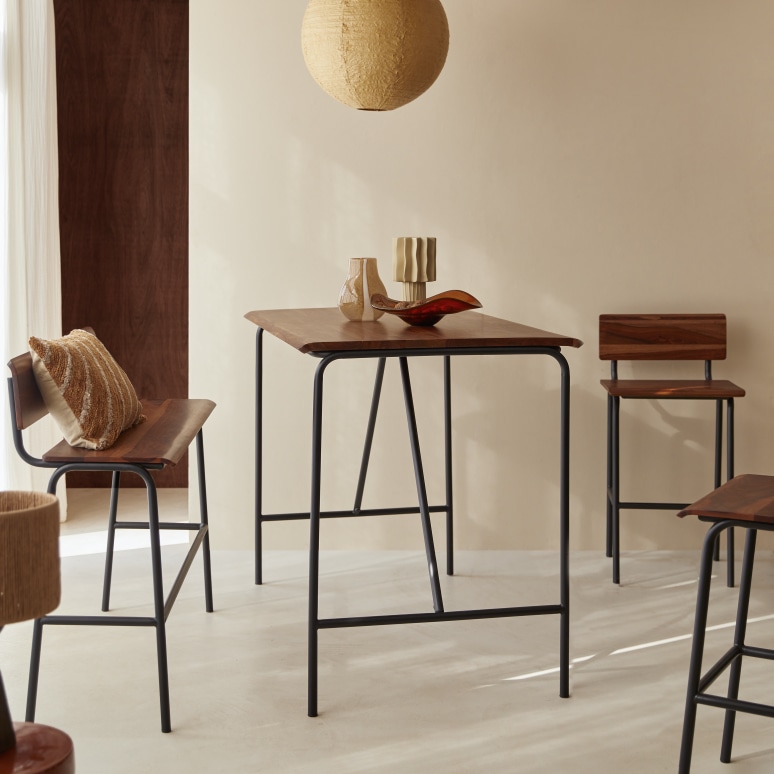 Talia - Hoher Tisch aus massivem Palisander und Metall 4 Pers.