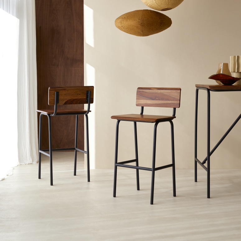 Talia - Bar chair in solid sheesham and metal