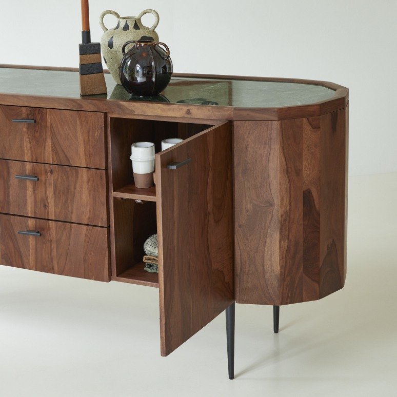 Jade - Buffet en palissandre massif et marbre 175 cm