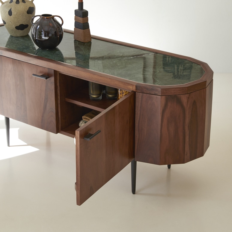 Jade - Mueble para TV de palisandro macizo y mármol de 130 cm