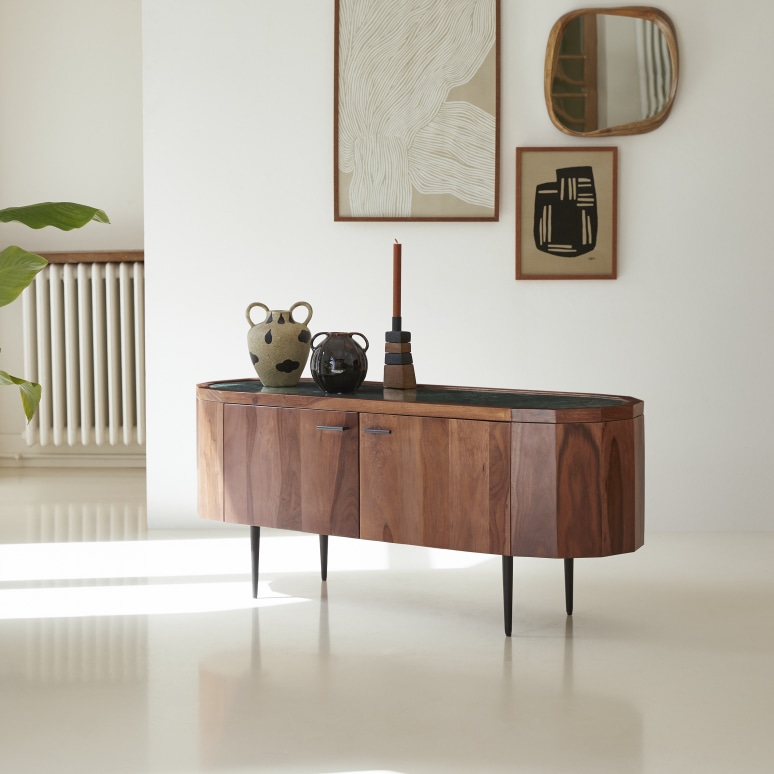 Jade - Mueble para TV de palisandro macizo y mármol de 130 cm