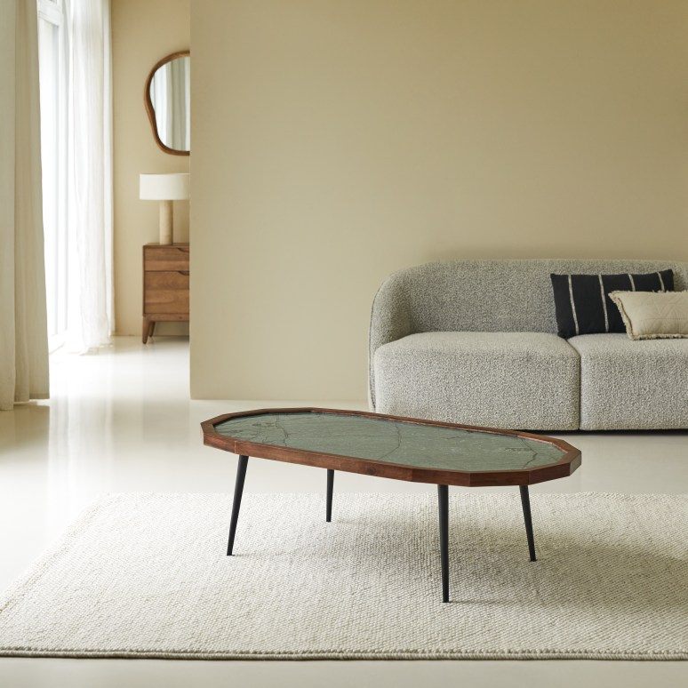 Jade - Couchtisch aus massivem Palisanderholz und Marmor