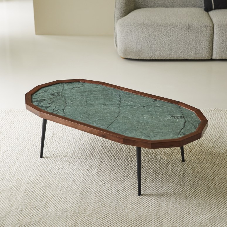 Jade - Table basse en palissandre massif et marbre