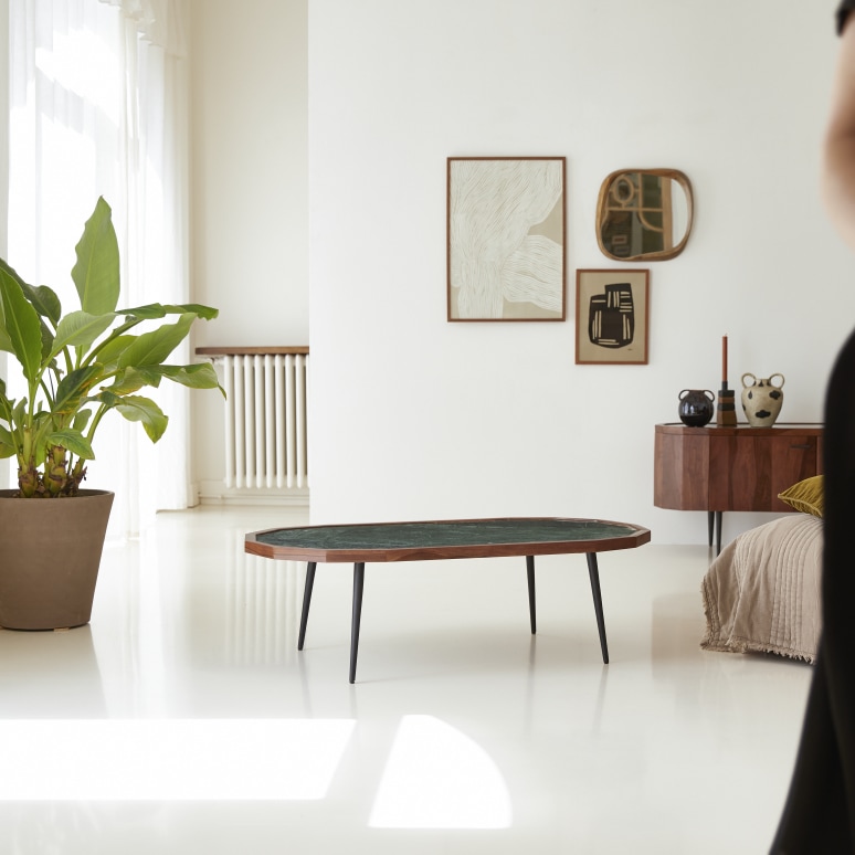 Jade - Couchtisch aus massivem Palisanderholz und Marmor