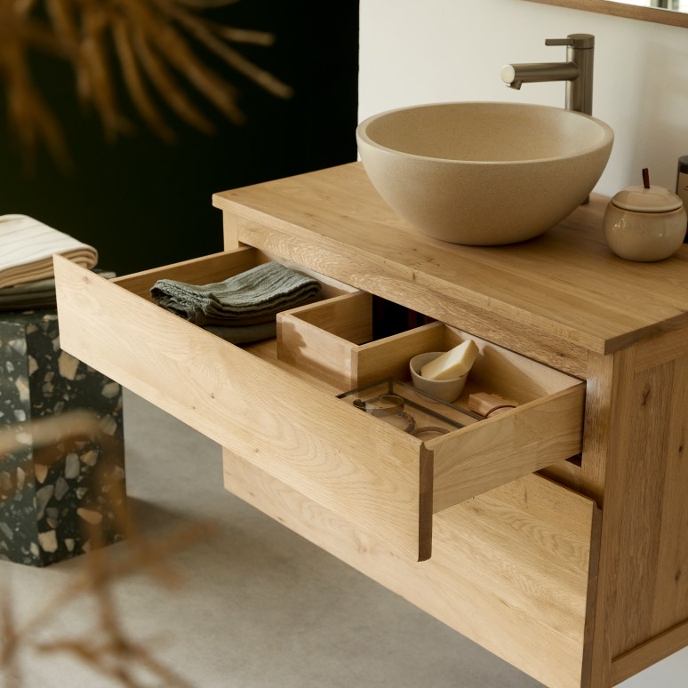 Jacob - Mueble para lavabo de roble macizo de 80 cm