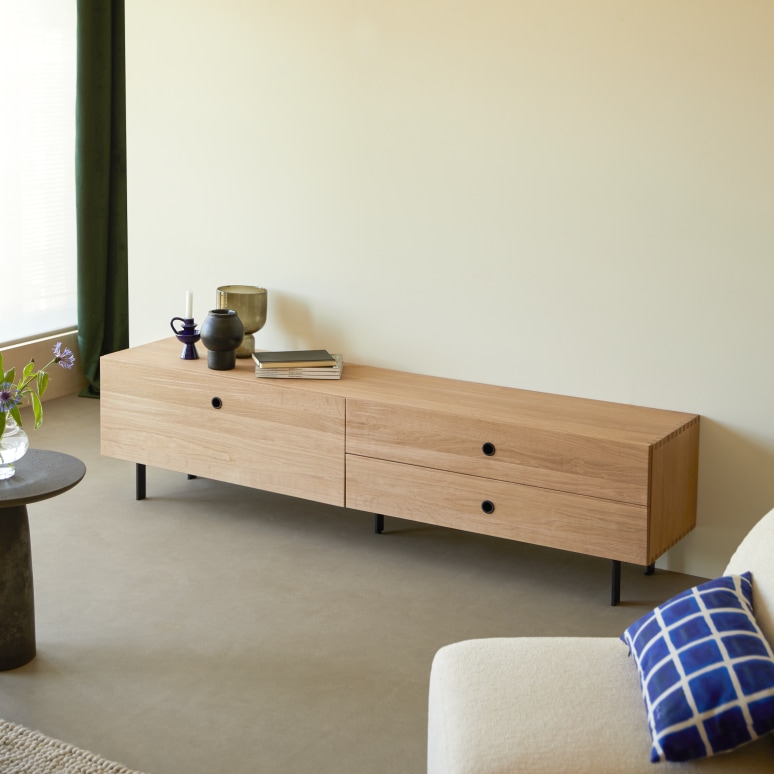 Jeanne - Mueble para TV de roble macizo de 200 cm