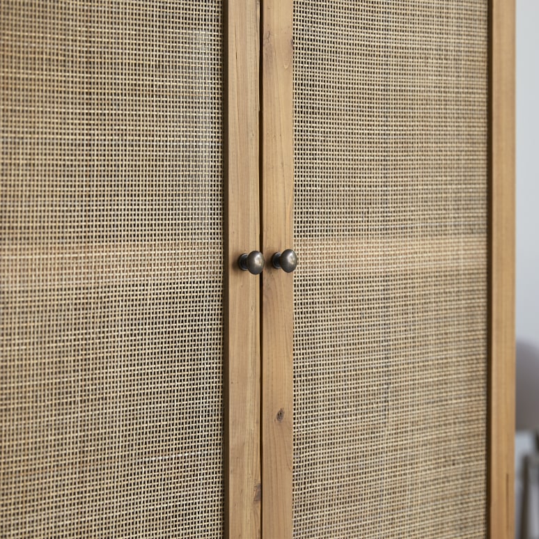 Ninon - Hallway wardrobe in pine and cane webbing