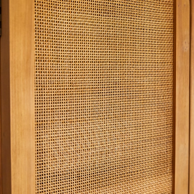 Ninon - Hallway wardrobe in pine and cane webbing
