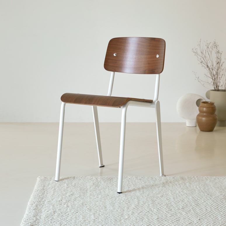 Mio - Walnut and metal chair in white