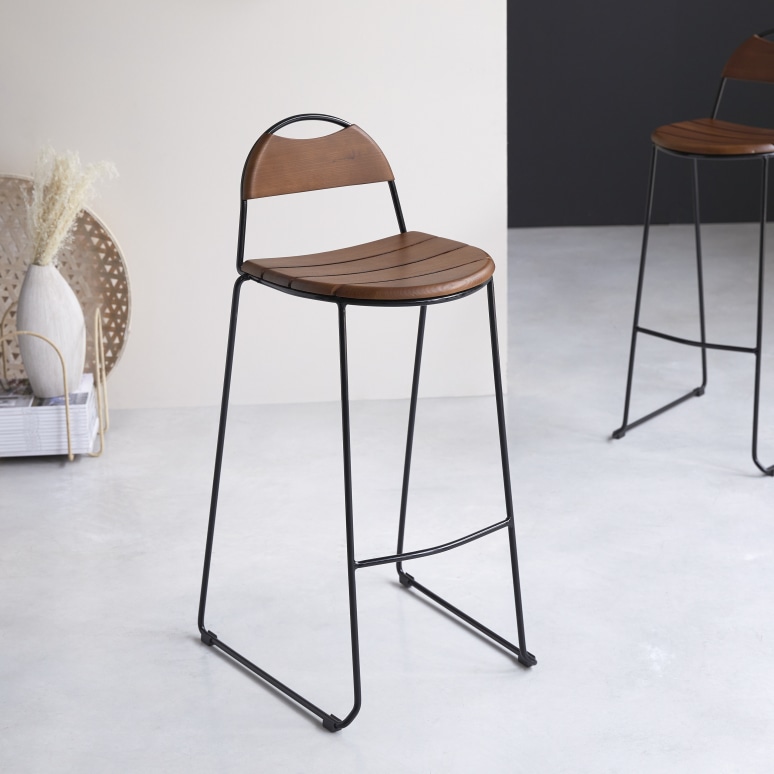 Molly - Bar stool in solid ash wood and metal