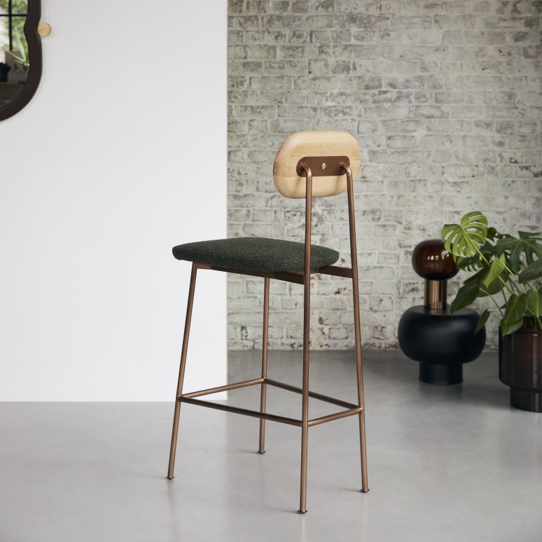 Yutapi - Chaise de bar kaki tweed en chêne massif