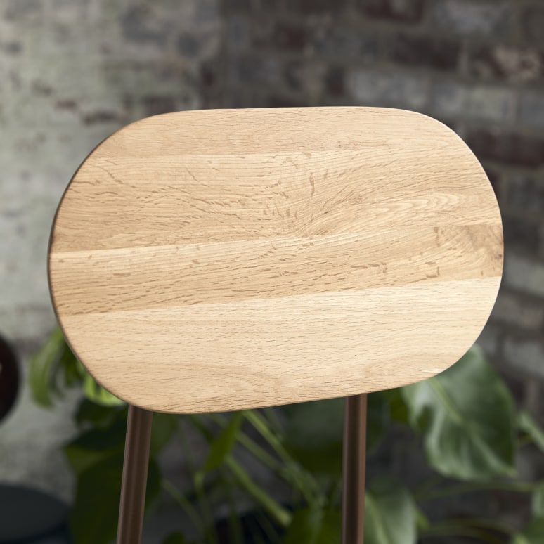 Yutapi - Silla de bar caqui de tweed y roble macizo