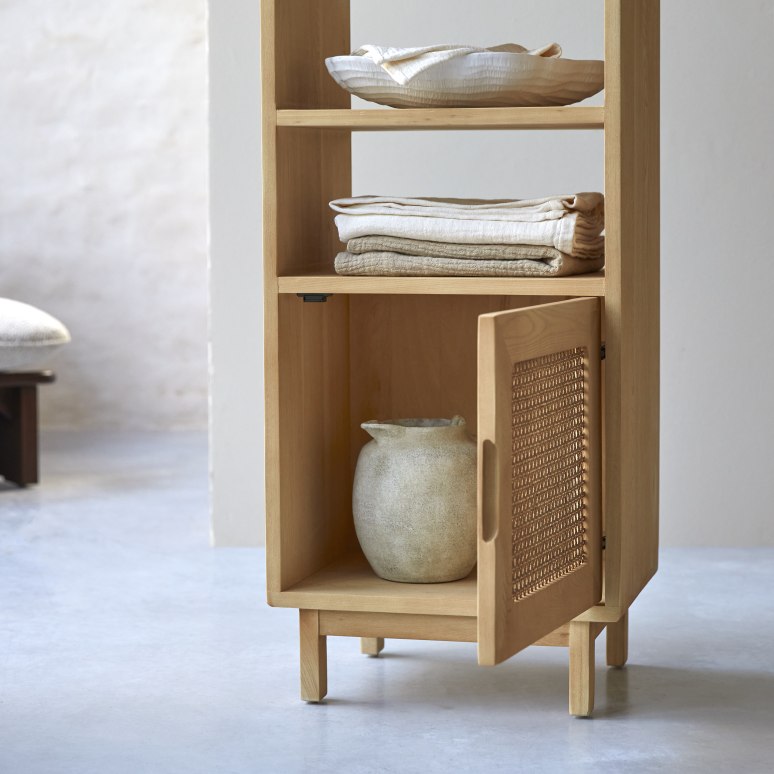 Luis - Solid elm and rattan tall cabinet