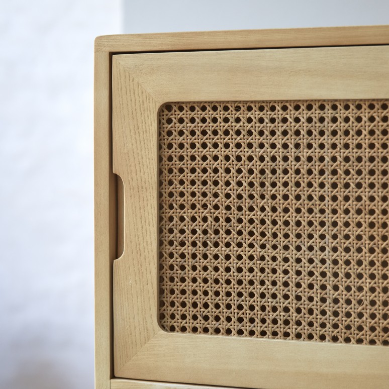 Luis - Solid elm and rattan tall cabinet
