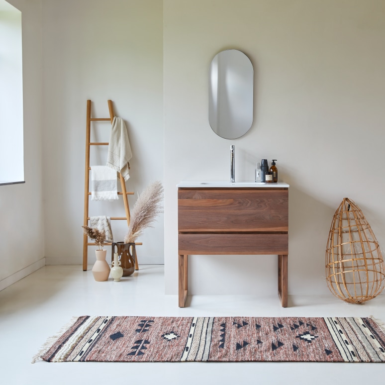 Edgar - Badezimmermöbel aus massivem Nussbaumholz und Keramik 80 cm