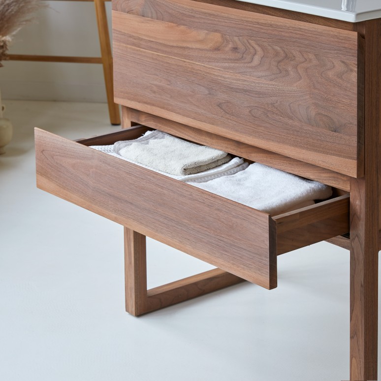 Edgar - Mueble de baño de nogal macizo y cerámica de 80 cm