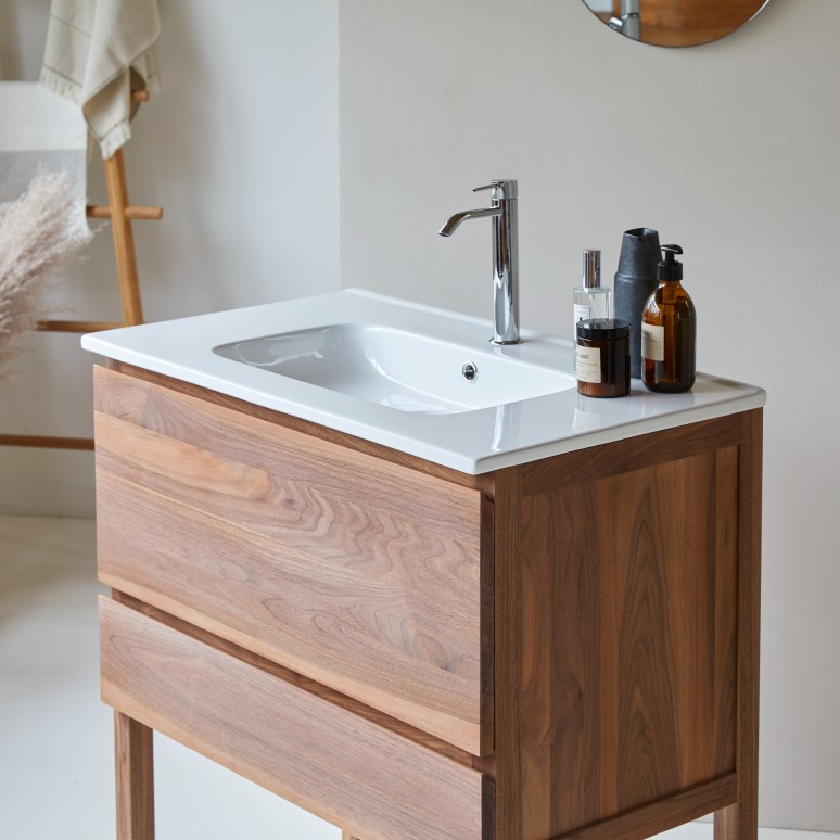 Edgar - Mueble de baño de nogal macizo y cerámica de 80 cm