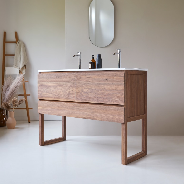 Edgar - Mueble de baño de nogal macizo y cerámica de 120 cm