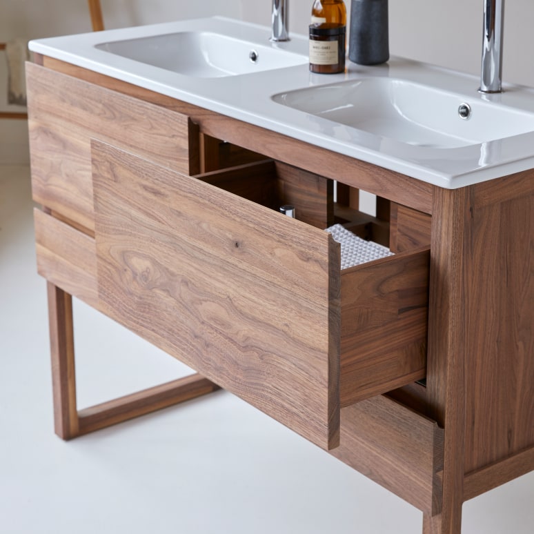 Edgar - Mobile per il bagno in legno di noce massello e ceramica 120 cm