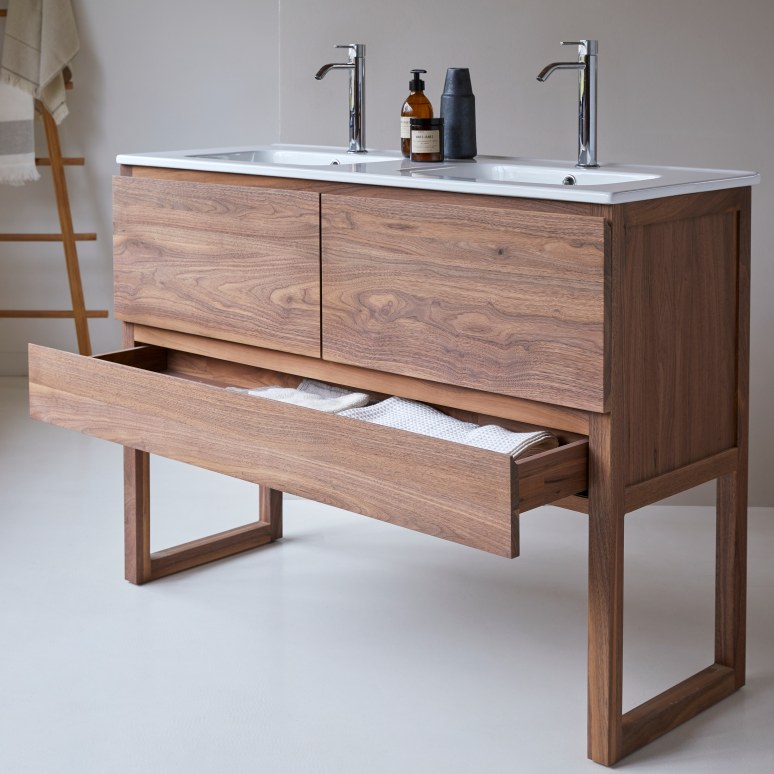 Edgar - Mueble de baño de nogal macizo y cerámica de 120 cm