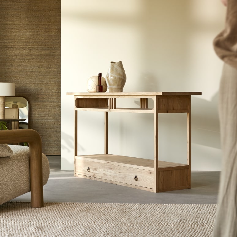 Clovis - 1-drawer console table in solid oak