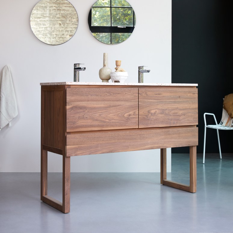 Edgar - Mobile per il bagno in legno di noce massello e terrazzo premium pink 120 cm