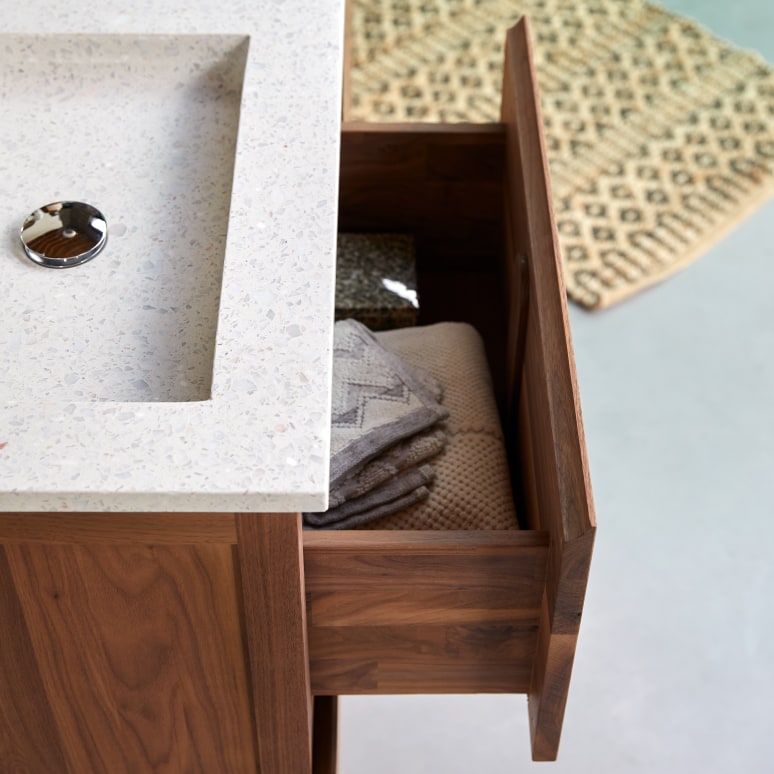 Edgar - Meuble salle de bain en noyer massif et terrazzo premium Moon 120 cm