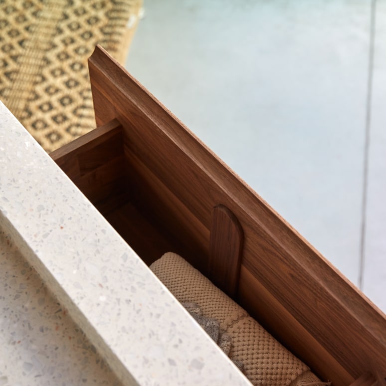 Edgar - Mueble de baño de nogal macizo y terrazo prémium Moon de 120 cm