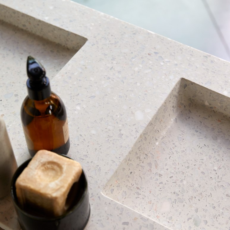 Edgar - Meuble salle de bain en noyer massif et terrazzo premium Moon 120 cm