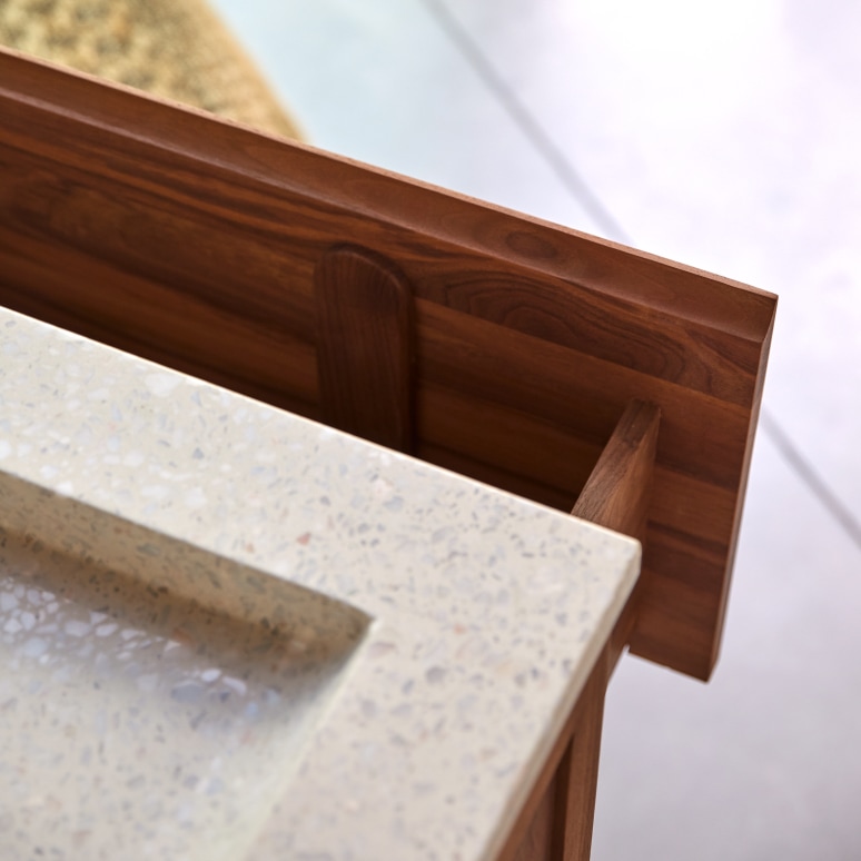 Edgar - Badezimmerschrank aus Nussbaum massiv und Premium-Terrazzo Moon 80 cm