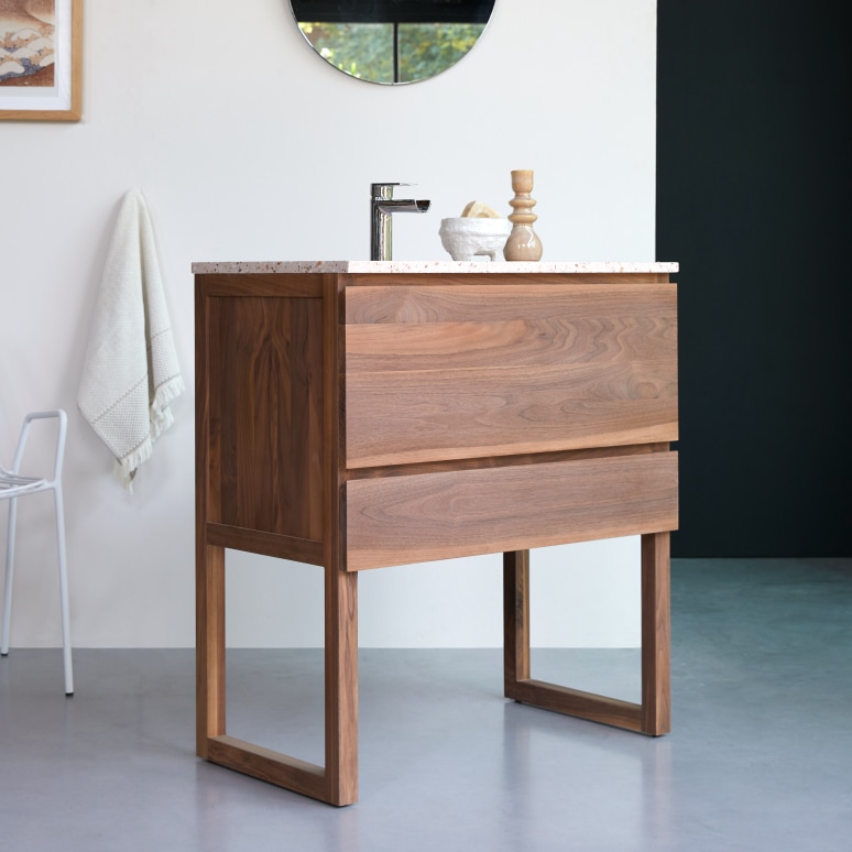 Edgar - Mobile per il bagno in legno di noce massello e terrazzo premium pink 80 cm