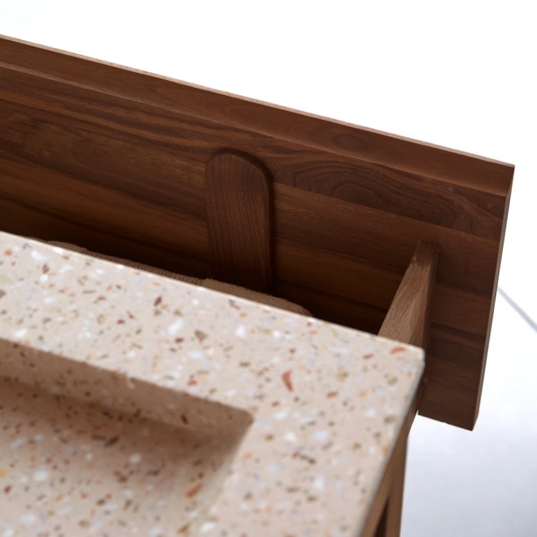 Edgar - Mueble de baño de nogal macizo y terrazo prémium Pink de 80 cm