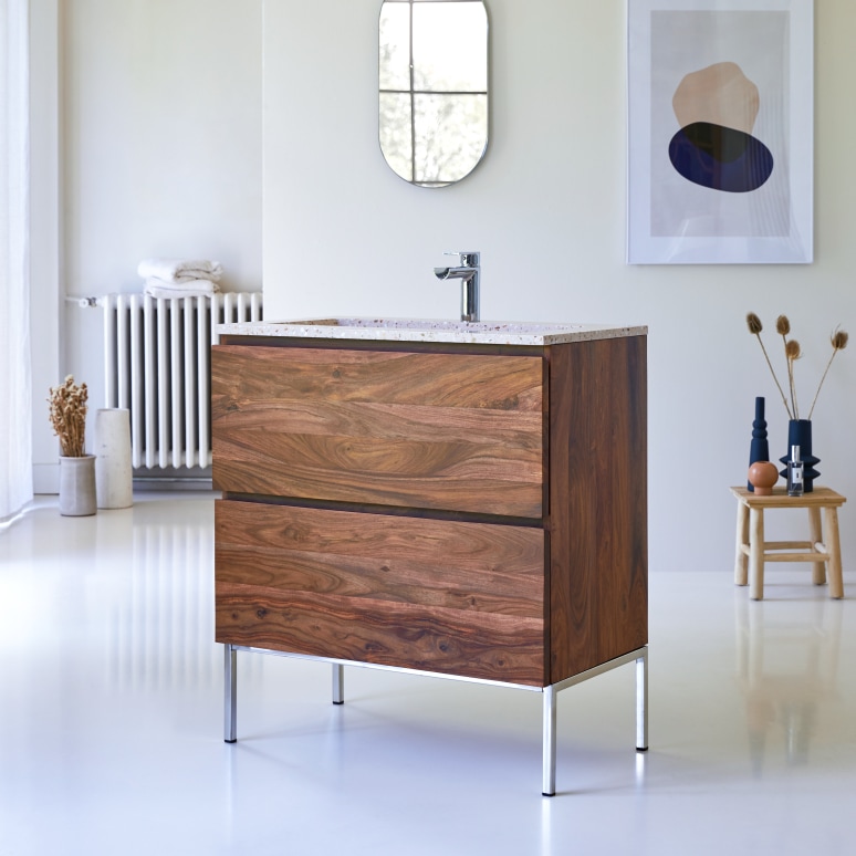 Nova - Solid sheesham and pink premium terrazzo vanity unit 80