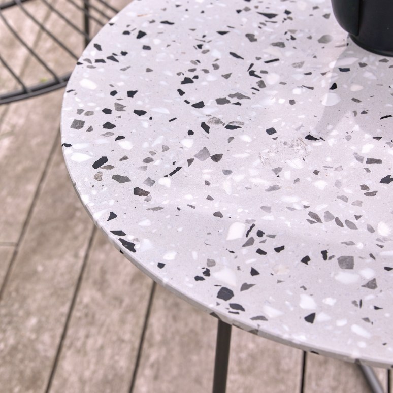 Elio - Ronde tuintafel van premium terrazzo en grijs metaal voor 4 personen