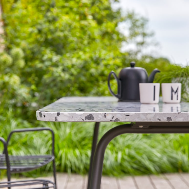 Elio - Grey rectangular premium terrazzo and metal garden table