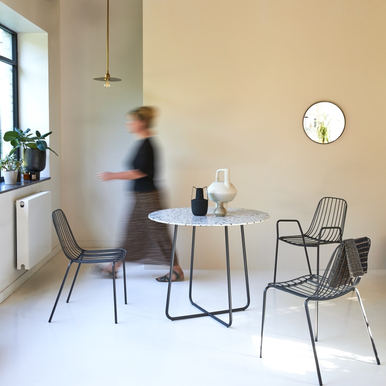 Elio - Grey round premium terrazzo and metal table