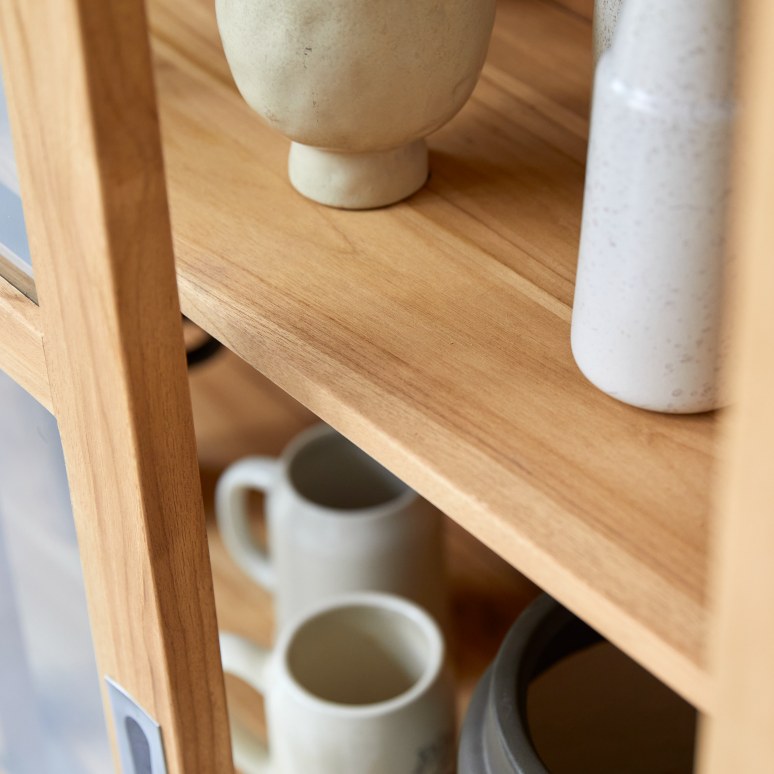 Coffee Tek - Vitrine aus Teak massiv 120 cm