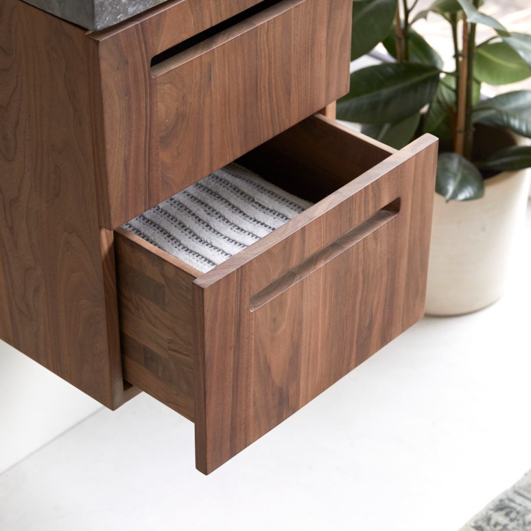 Line - Badezimmerschrank aus Nussbaum massiv und Marmor 40 cm